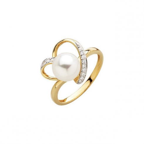 Freshwater Cultured Pearl &#038; Diamond Ring
