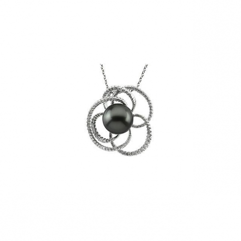 14kt White 1/2 CTW Diamond with 8mm Pearl Pendant