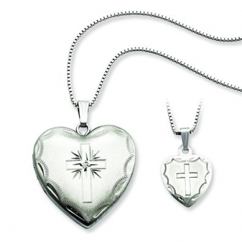 Sterling Silver Diamond Cross Heart Locket