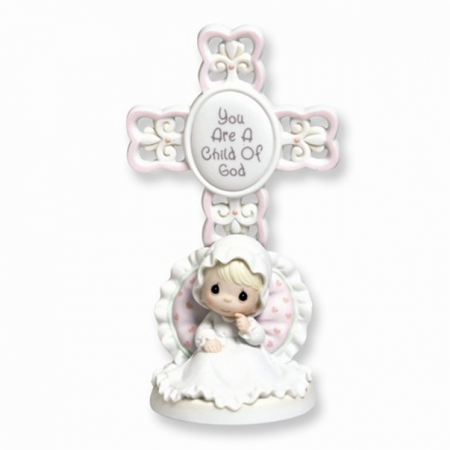 14k Precious Moments Girl Christening Cross Figurine