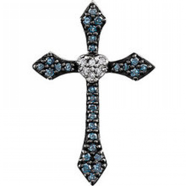 Blue White Diamond Cross Pendant