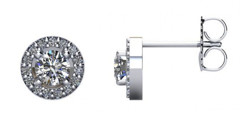 14kt White 5/8 CTW Diamond Halo-Styled Earrings