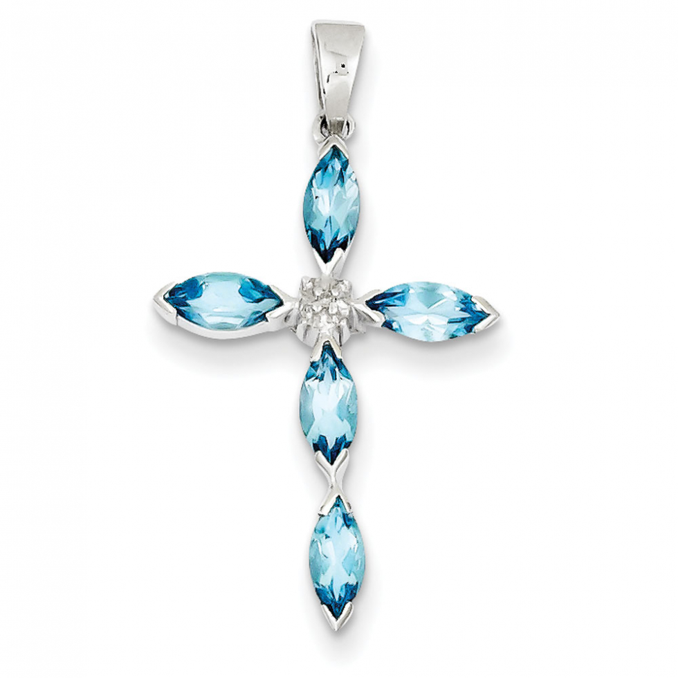 Blue Topaz &#038; Diamond Cross Pendant